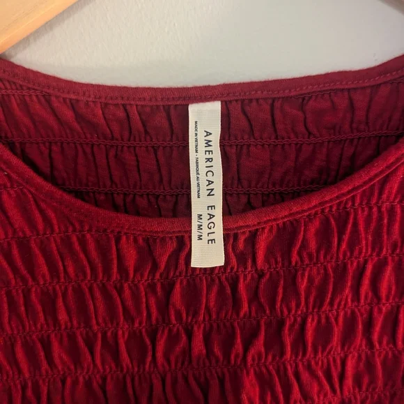 American Eagle Sunchaser Knit Puff Sleeve Smocked Top - Picture 4 of 7
